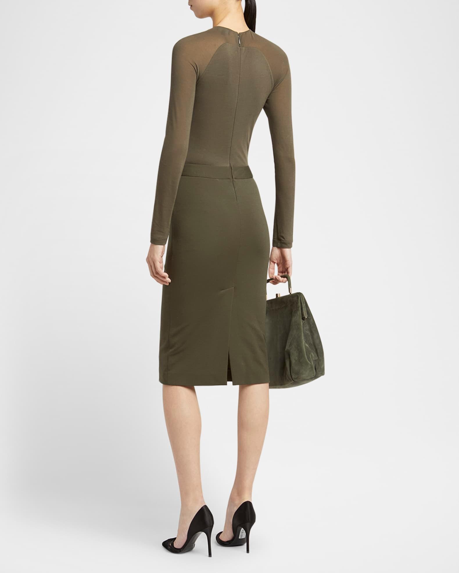 Ruched Jersey Long-Sleeve Midi Dress Product Image
