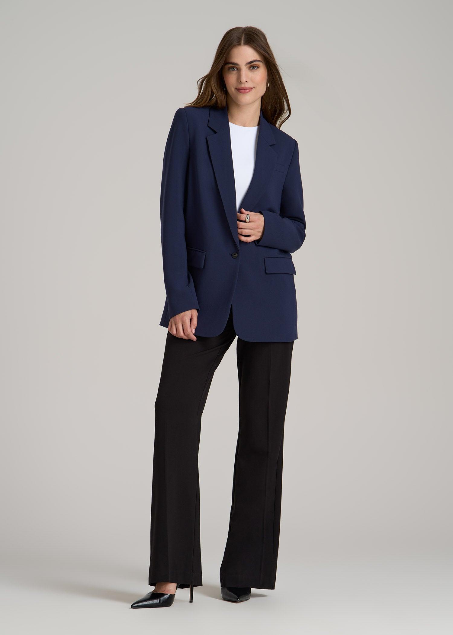 Boyfriend Fit Single-Button Blazer for Tall Women in Navy Female Product Image