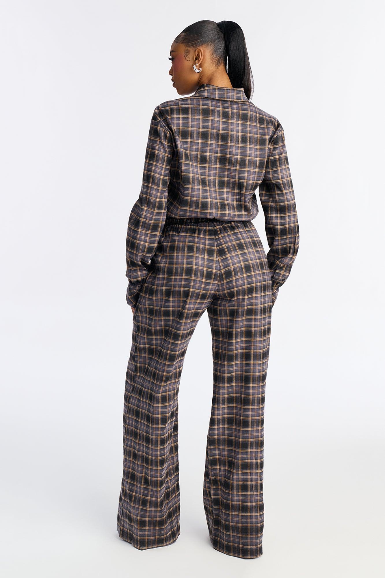 Carly Flannel Plaid Jumpsuit - Black/combo Female Product Image