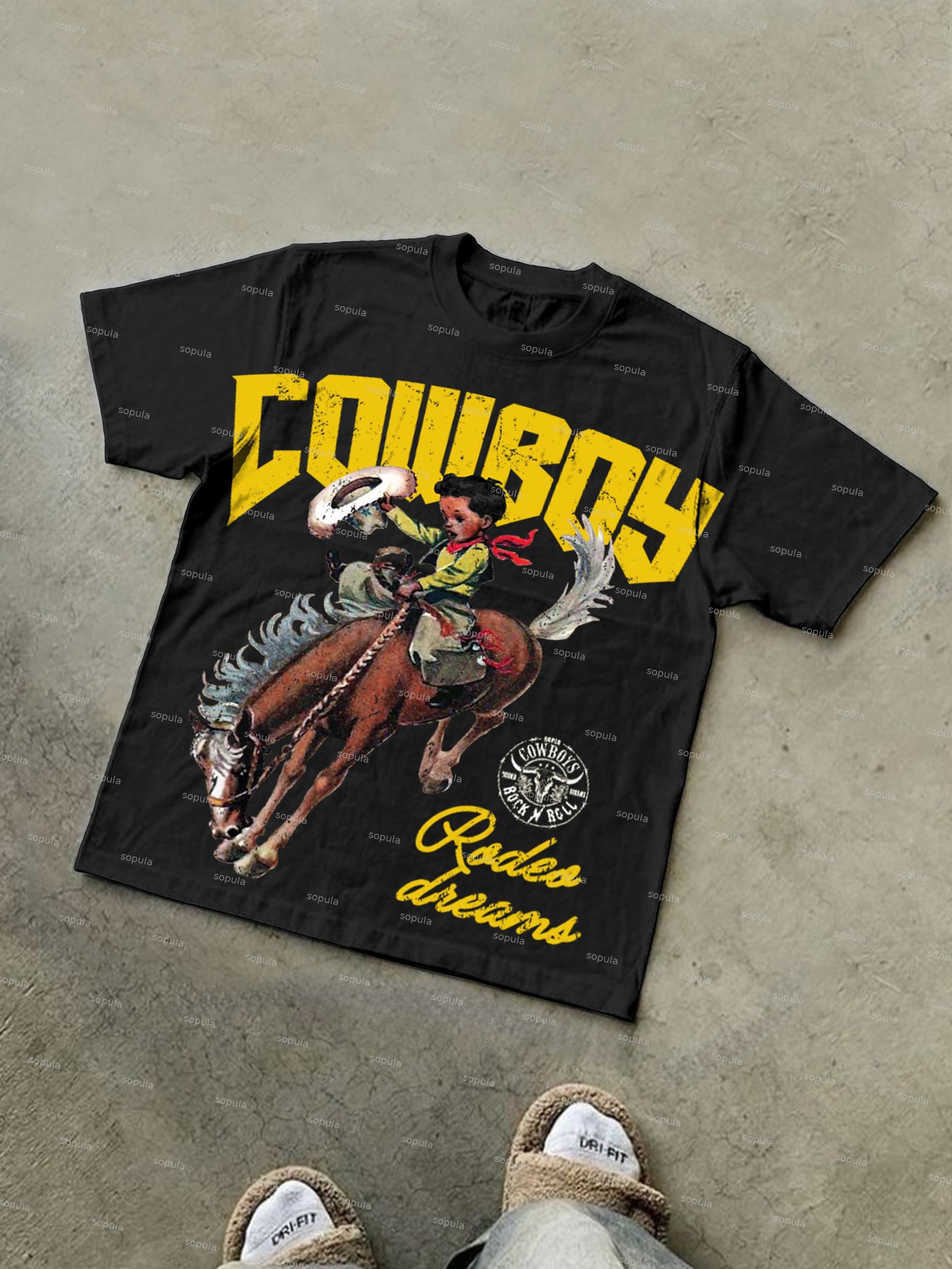 Cowboy Rodeo Dreams Print Cotton T-shirt Product Image