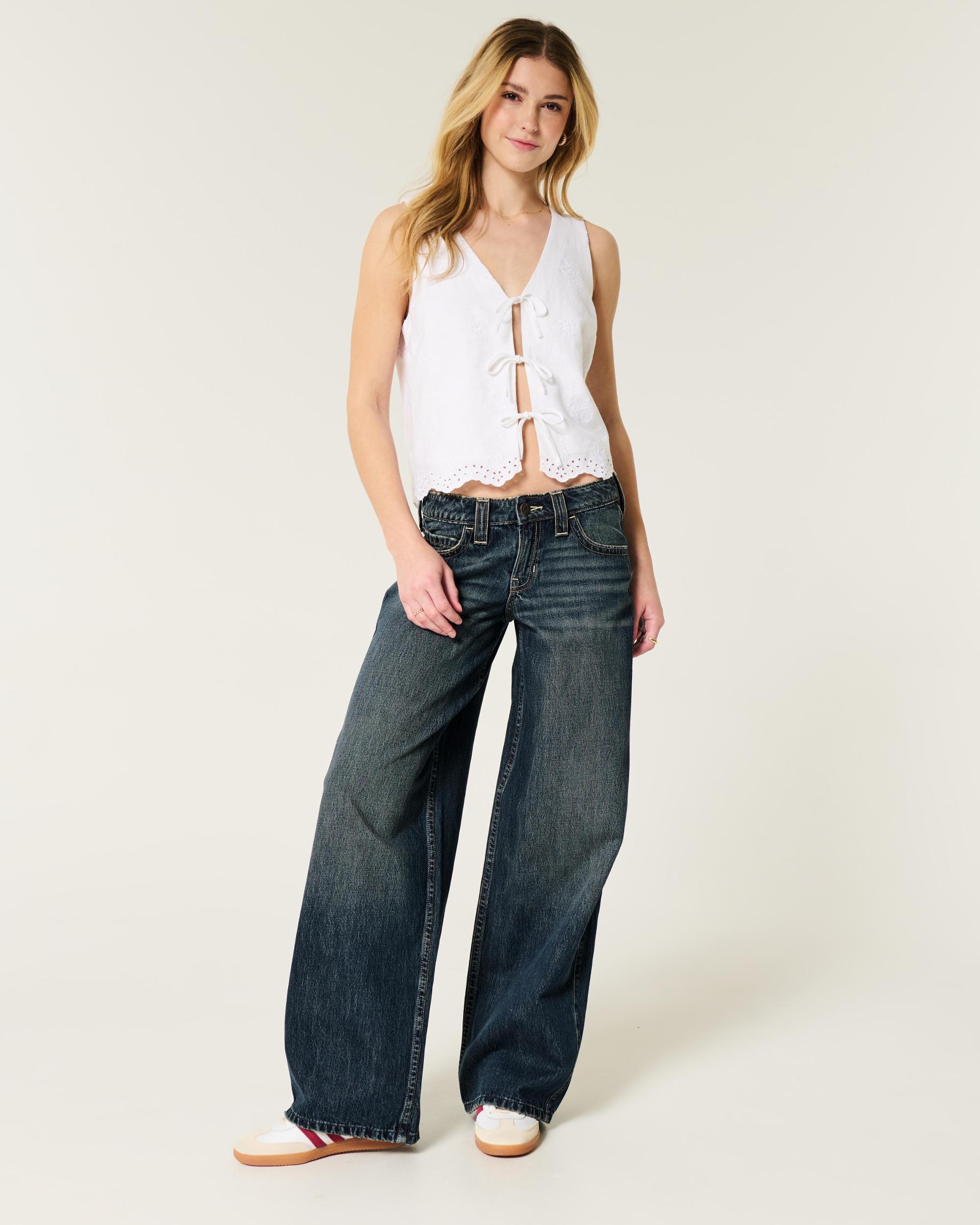 Low-Rise Dark Wash Super Baggy Jeans Product Image