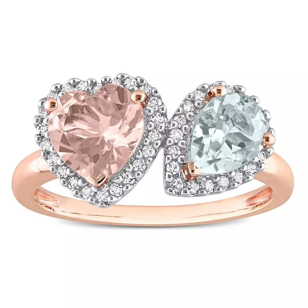 Stella Grace 10k Rose Gold Morganite, Aquamarine & 1/5 Carat T.W. Diamond Heart Ring, Women's,  Product Image