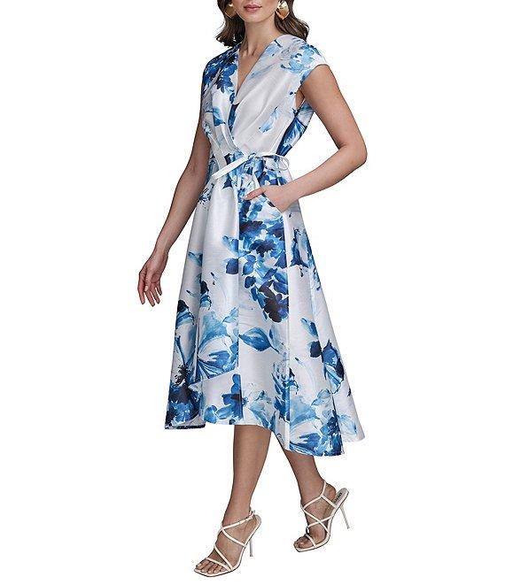 Donna Karan Wrap Front V-Neck A-Line Midi Dress Product Image