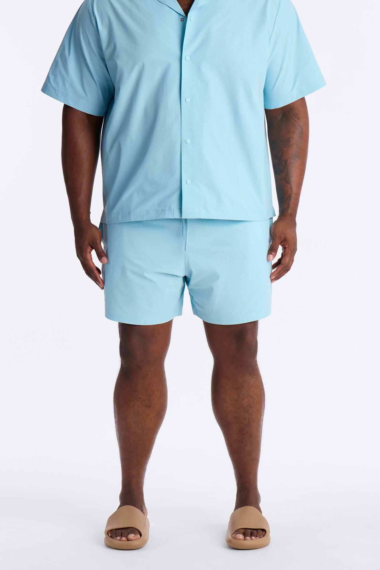 Seersucker Swim Trunk 6″ - Light Blue Product Image