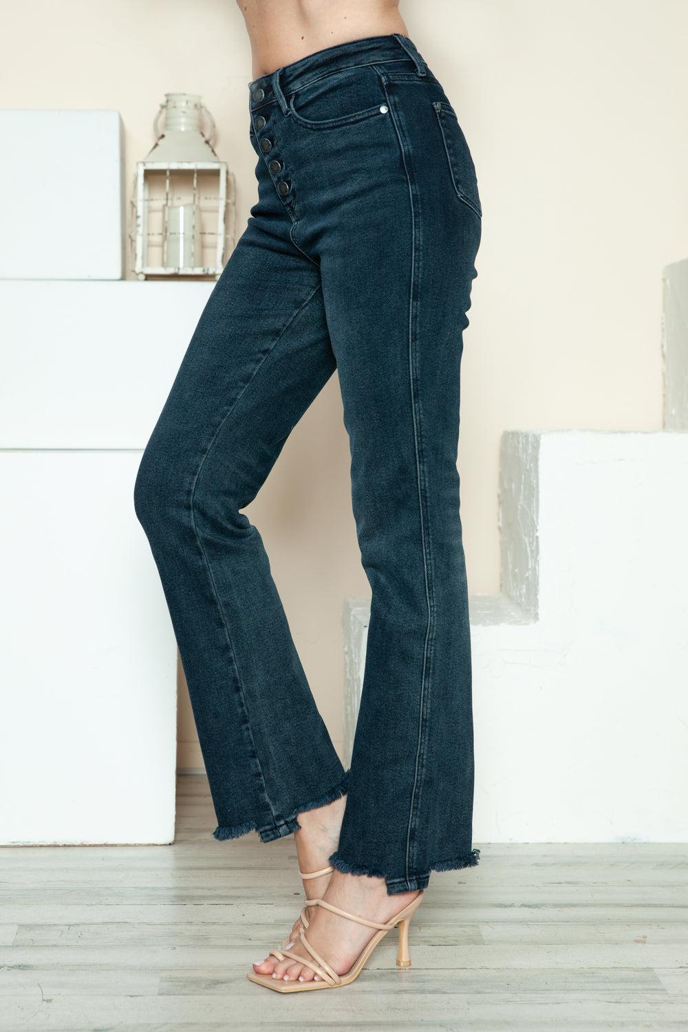 Meaghan Mid-Rise Button Fly Hem Destroy Straight Judy Blue Jeans - ONLINE EXCLUSIVE! Product Image
