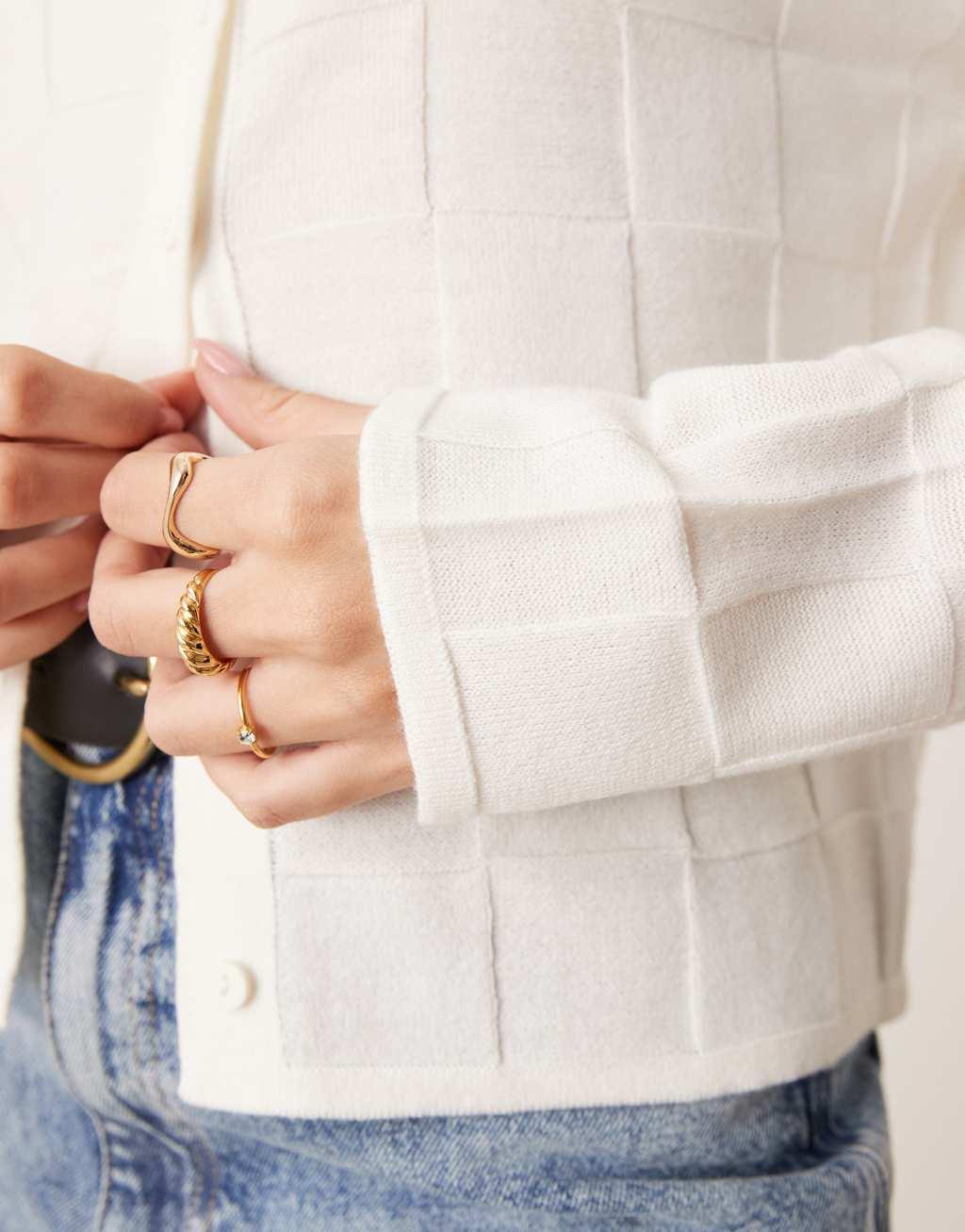 ASOS DESIGN knitted compact stitch crew neck cardigan in cream Product Image