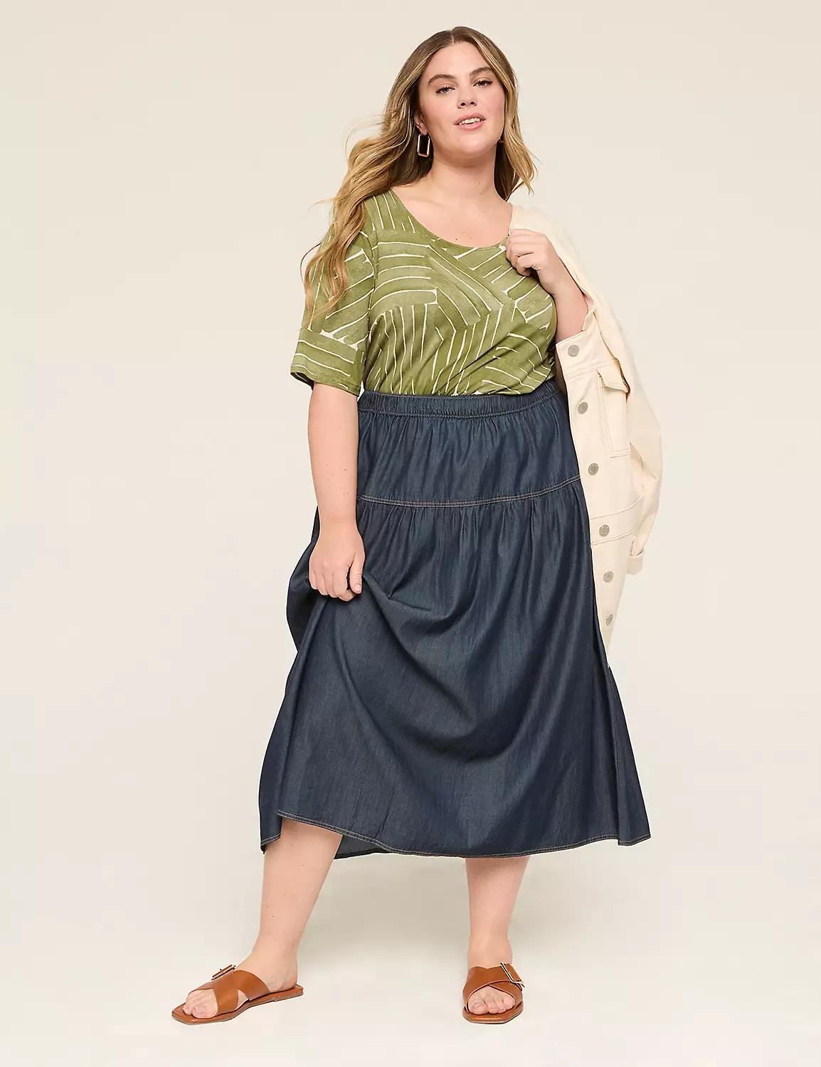 Chambray Tiered Maxi Skirt Product Image