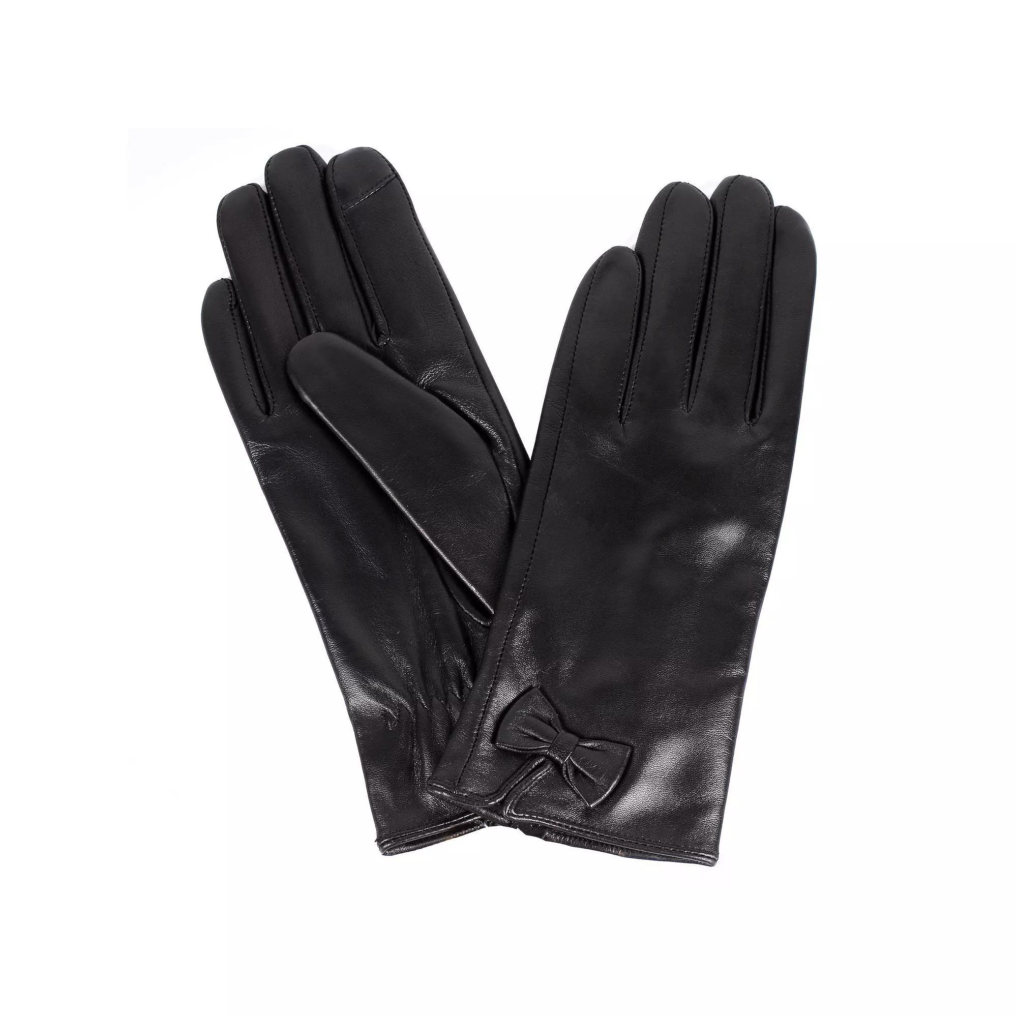 Women's Karla Hanson Leather Touchscreen Gloves with Bows,  Product Image