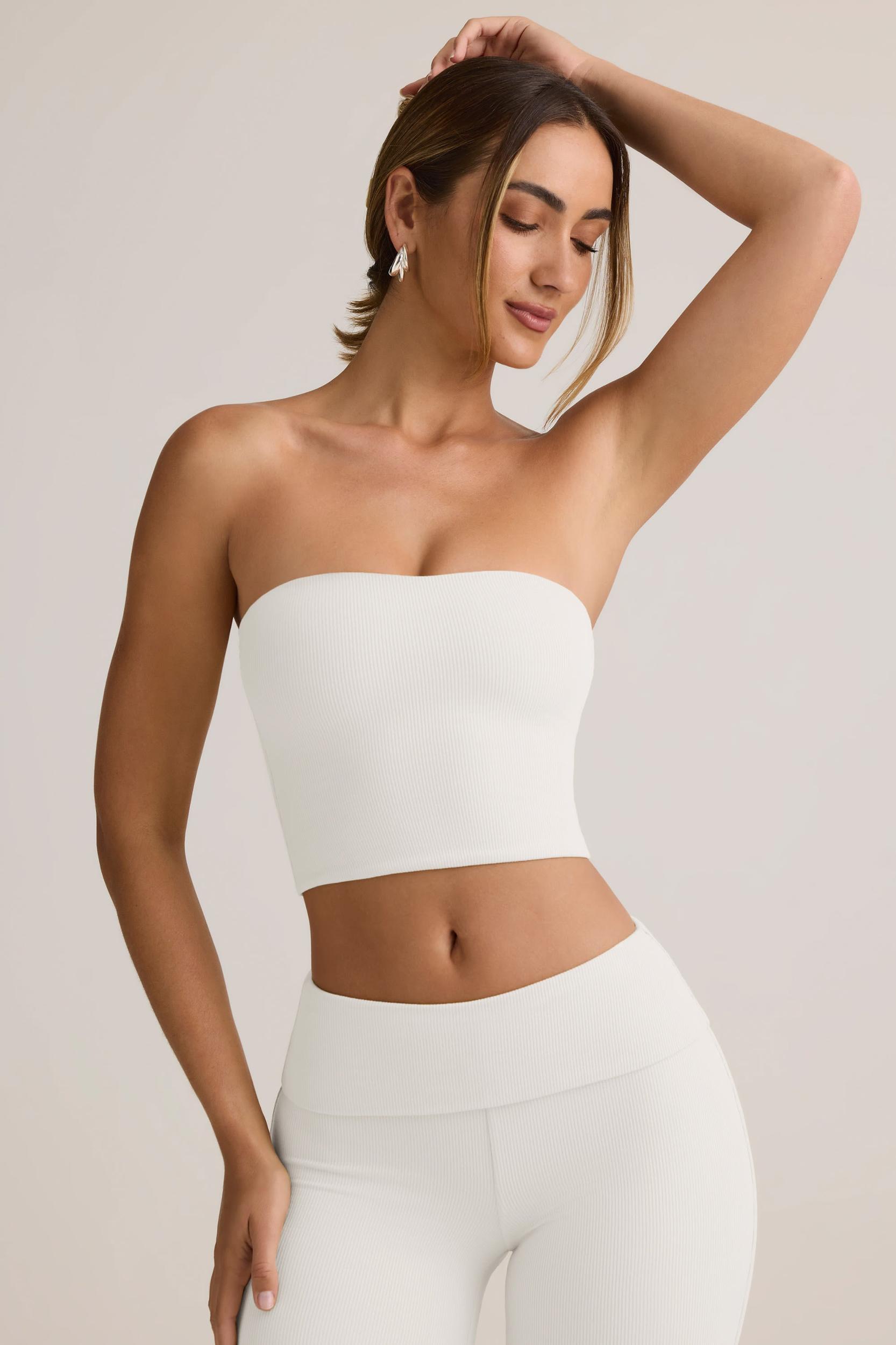 Modal Strapless Crop Top in White Female Product Image