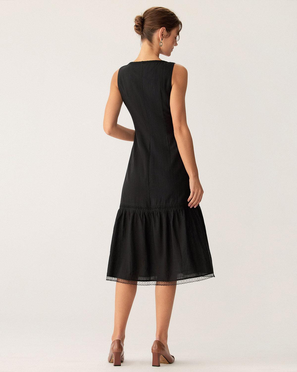 Black Square Neck Ruched Slip Midi Dress Product Image