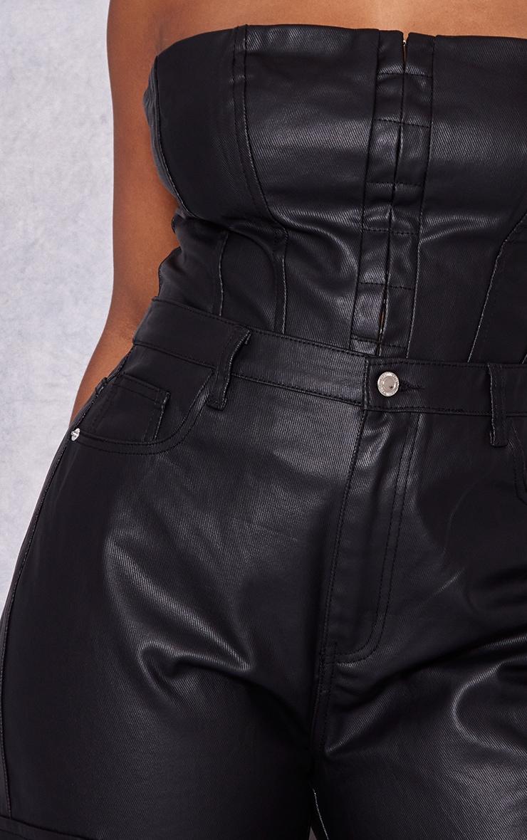 Plus Black Coated Denim Cargo Jeans Product Image