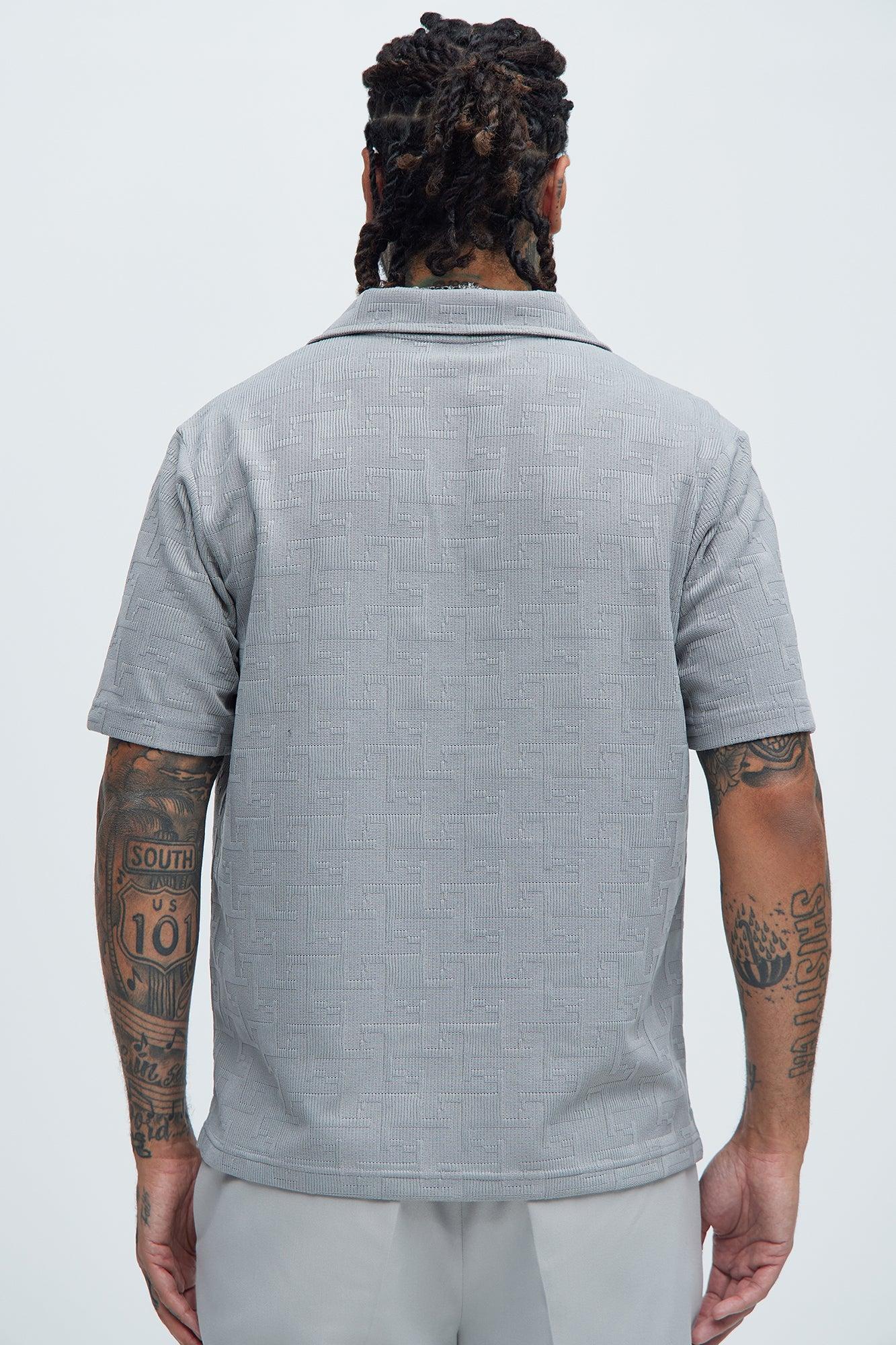 Ethel Textured Knit Johnny Collar Shirt - Grey Product Image