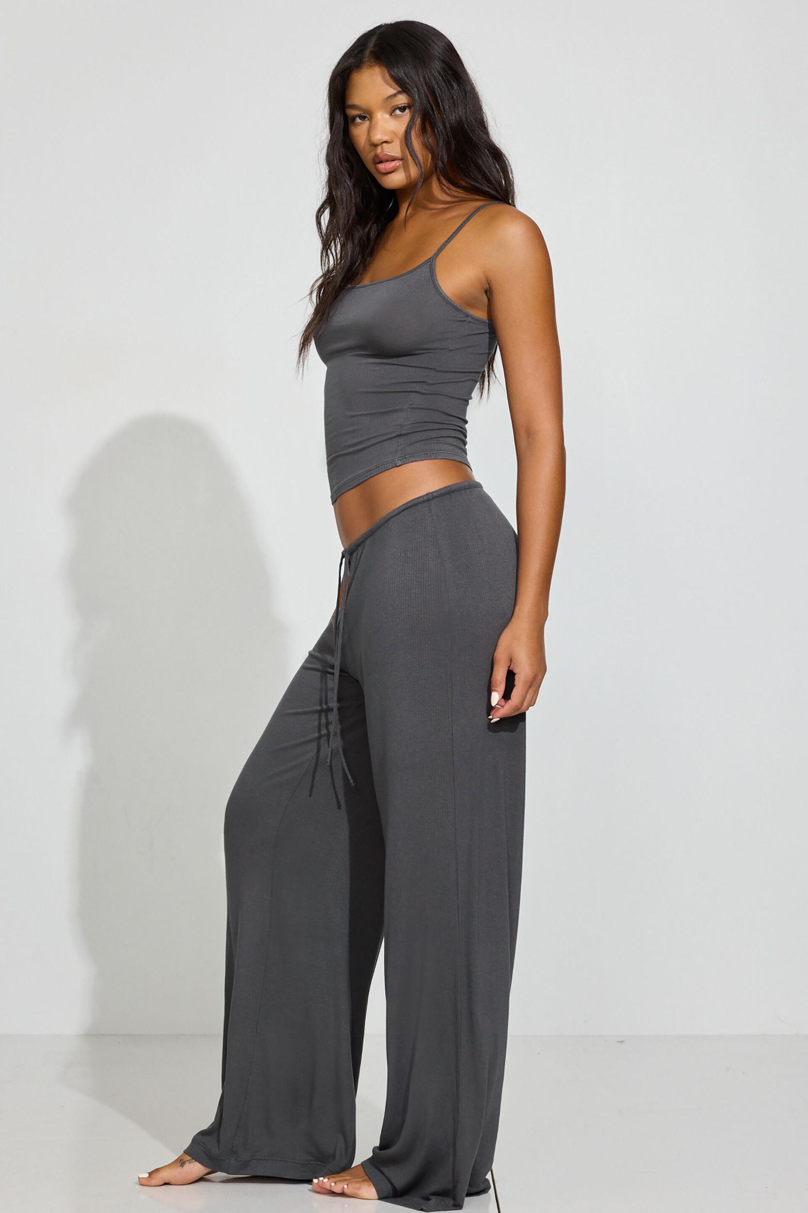 Sheer Ribbed Slouchy Pants Product Image