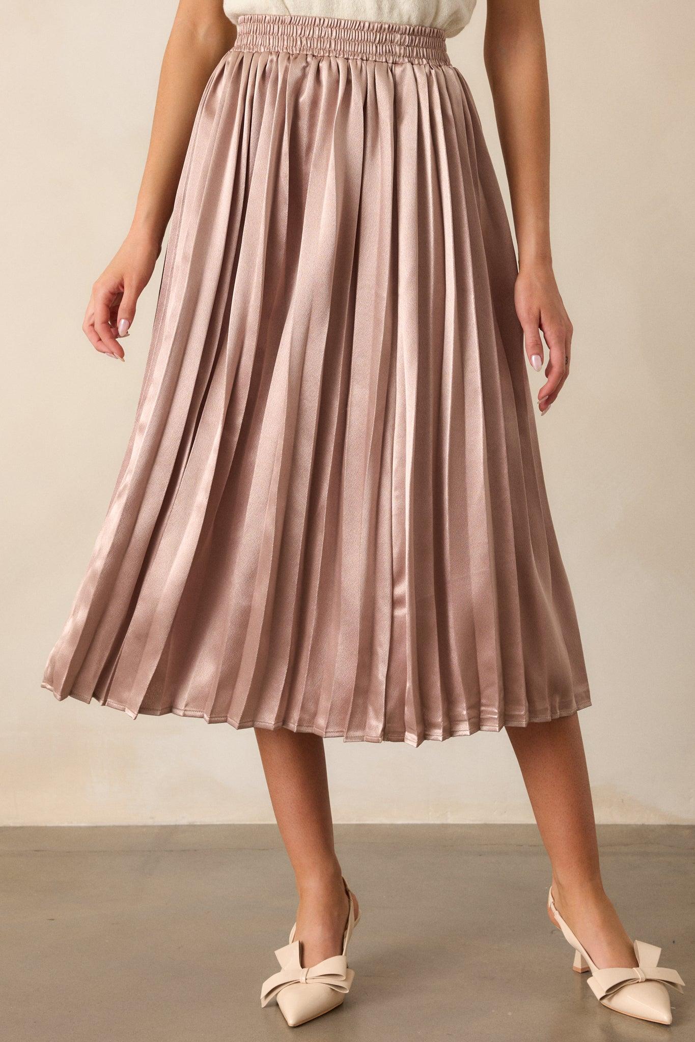 Lost In The Stars Champagne Pleated Midi Skirt Product Image