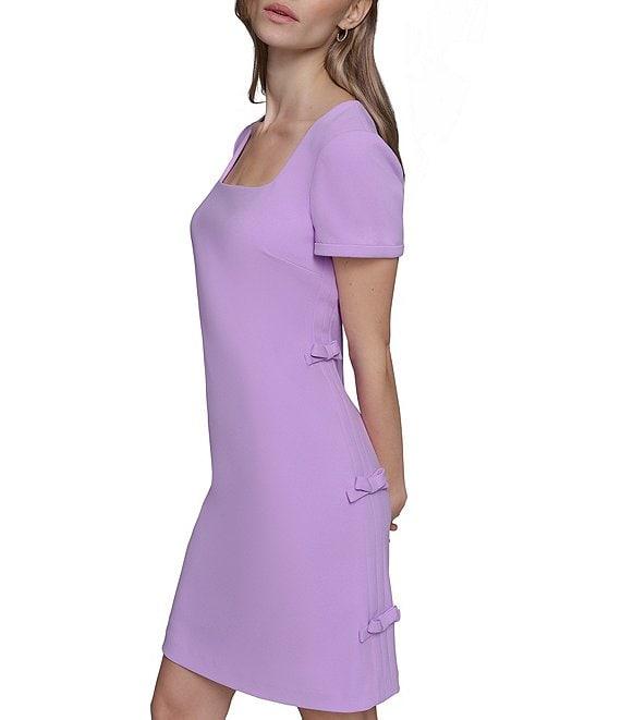 KARL LAGERFELD PARIS Scuba Crepe Square Neck Short Sleeve Bow Sheath Mini Dress Product Image