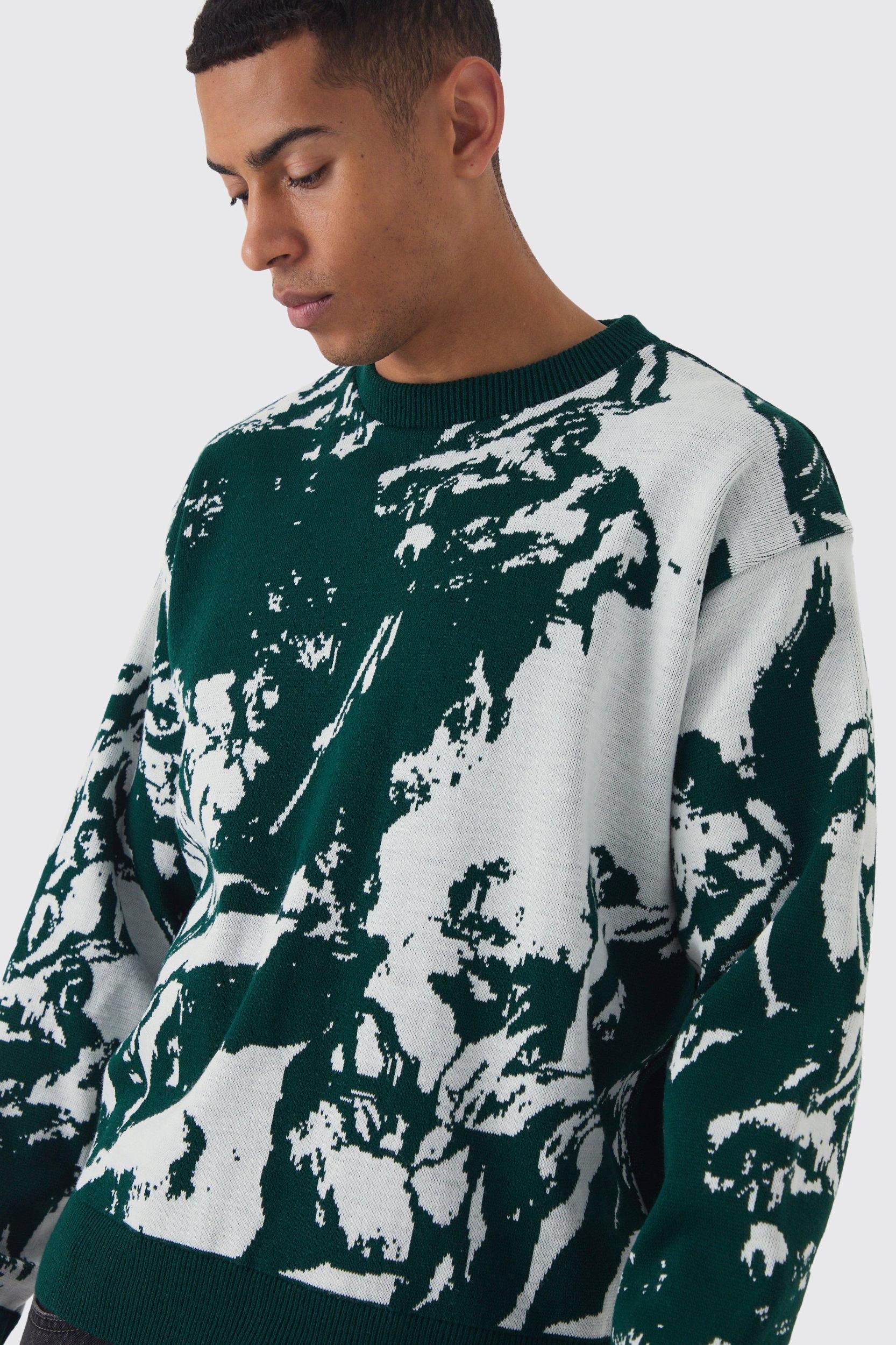 Oversized Boxy Renaissance Graphic Knit Sweater | boohooMAN USA Product Image