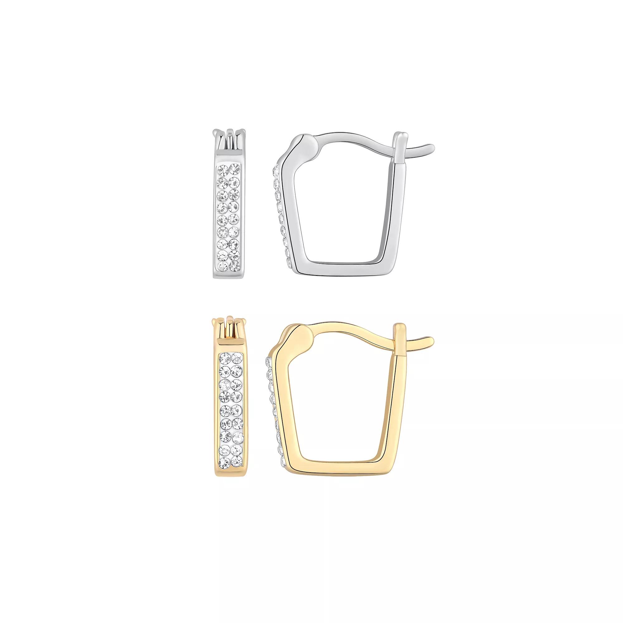 Chrystina Crystal Square Hoop Earring Duo Set, Women's, Two Tone Product Image