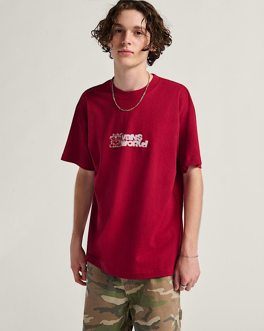Vans World T-Shirt in Bordeaux Red| Vans US Product Image