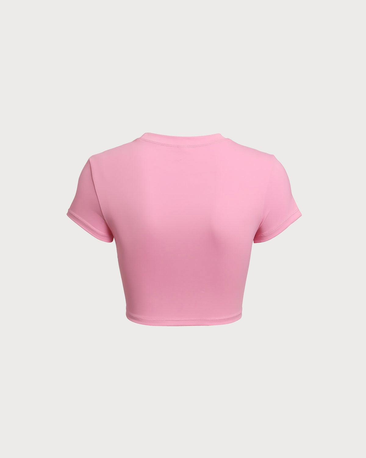 Pink Round Neck Yoga Short Sleeve Top - Light Support Product Image
