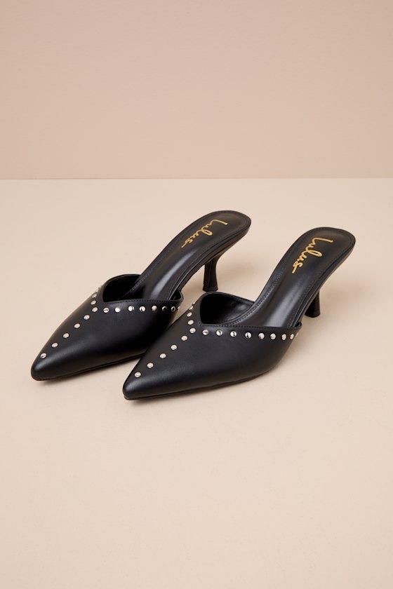 Drayton Black Studded Pointed-Toe Mule Pumps Product Image