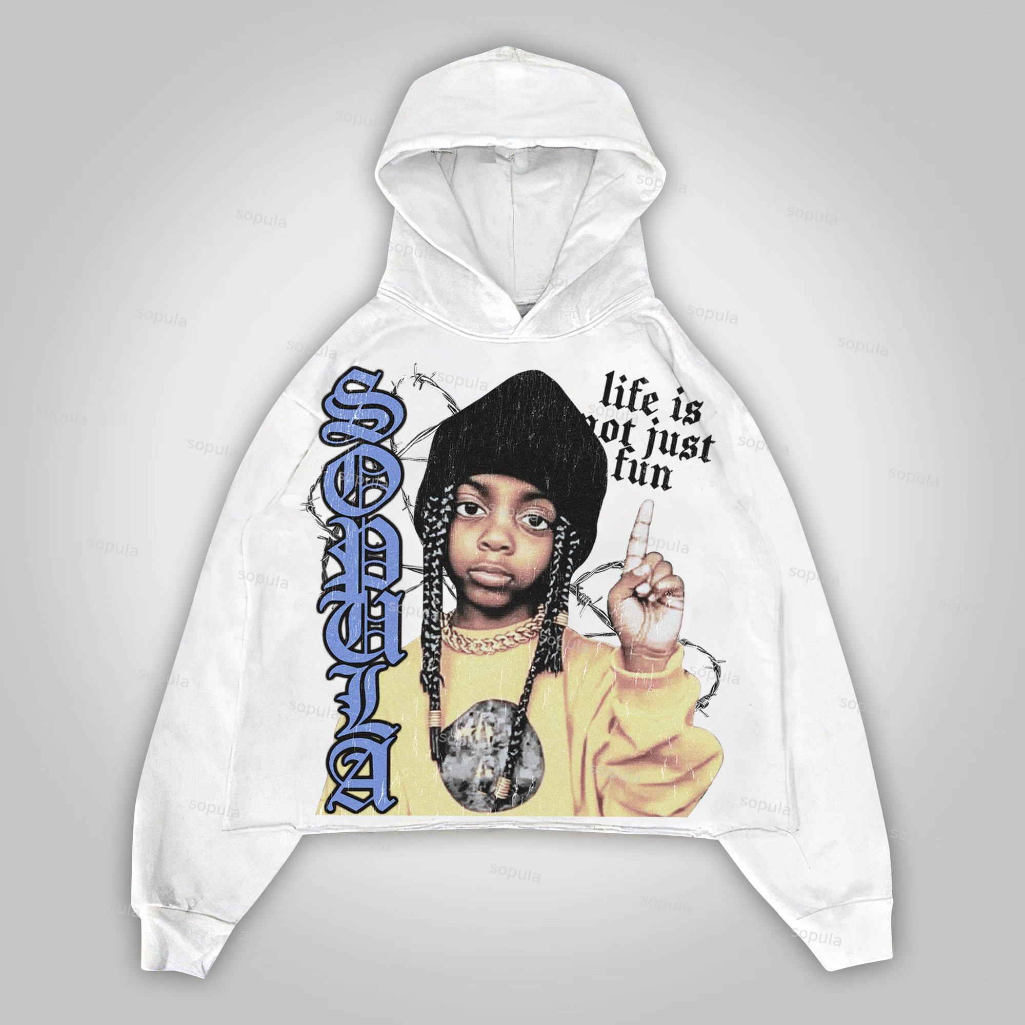Sopula Life Is Not Just Fun.vintage Portrait Graphics Cropped Hoodie Pocketless Hoodie Product Image