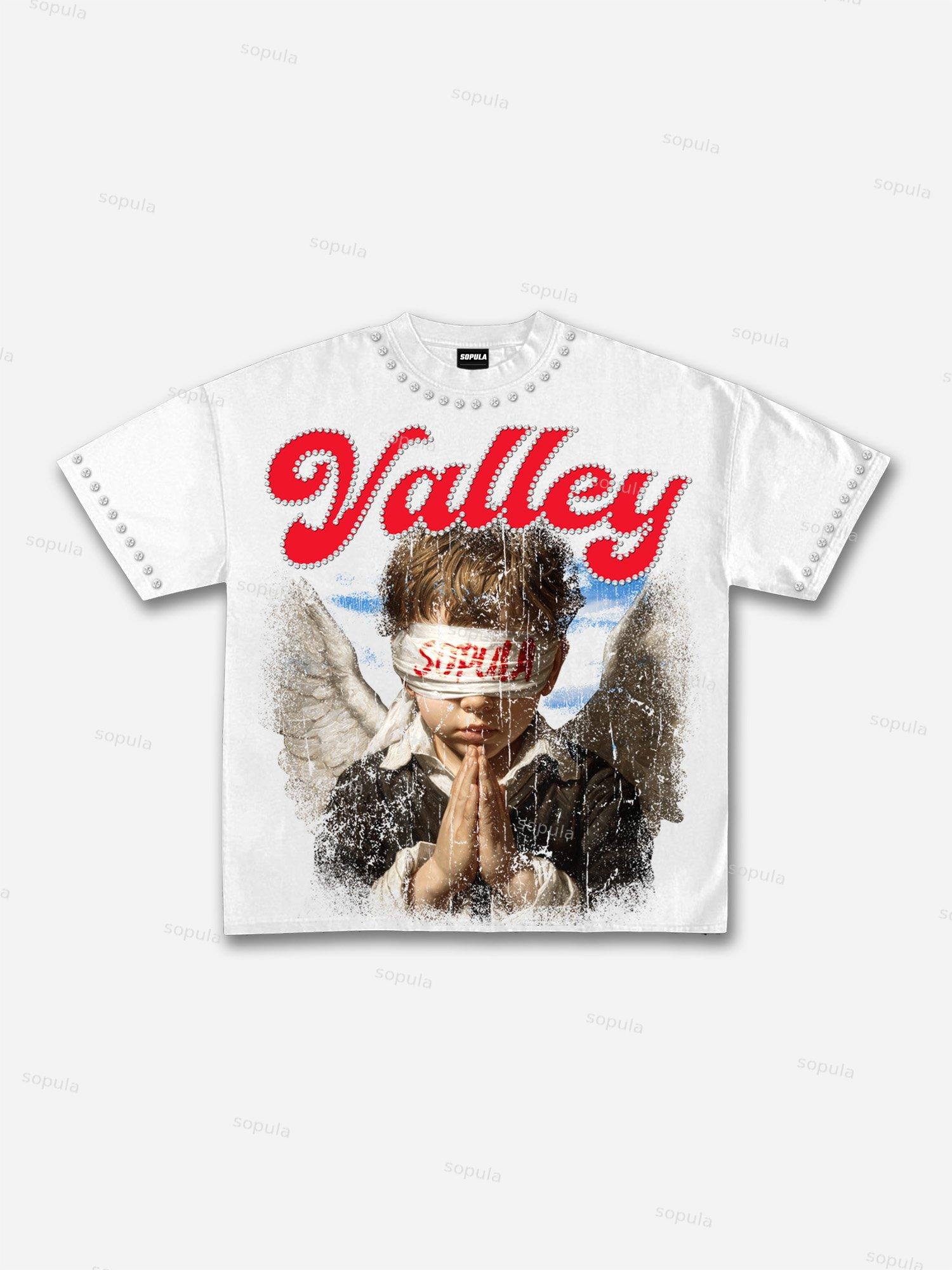 Valley Prayer Angel Vintage Distressed Graphic Cotton T-shirt Product Image