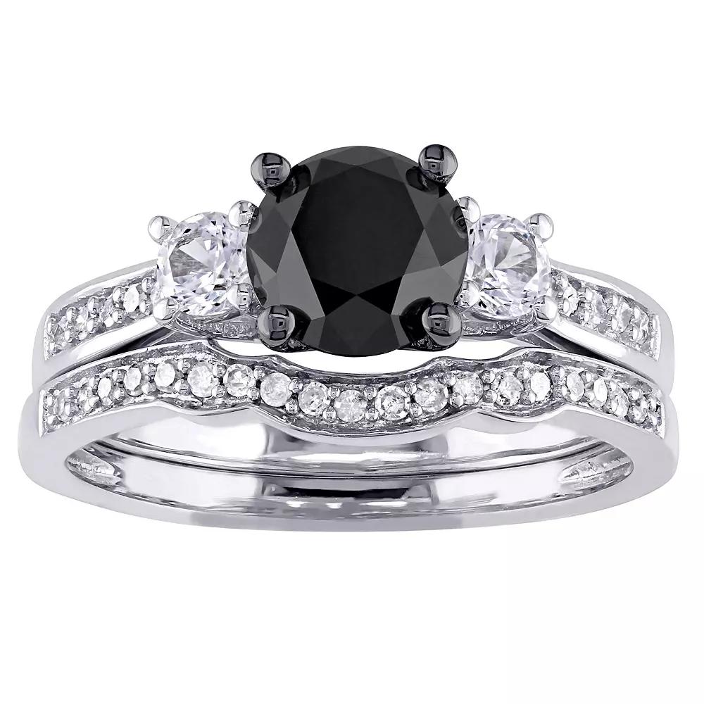 Stella Grace 10k White Gold 7/8 Carat T.W. Black & White Diamond & Lab-Created White Sapphire Engagement Ring Set, Womens, 10k Whgold Product Image