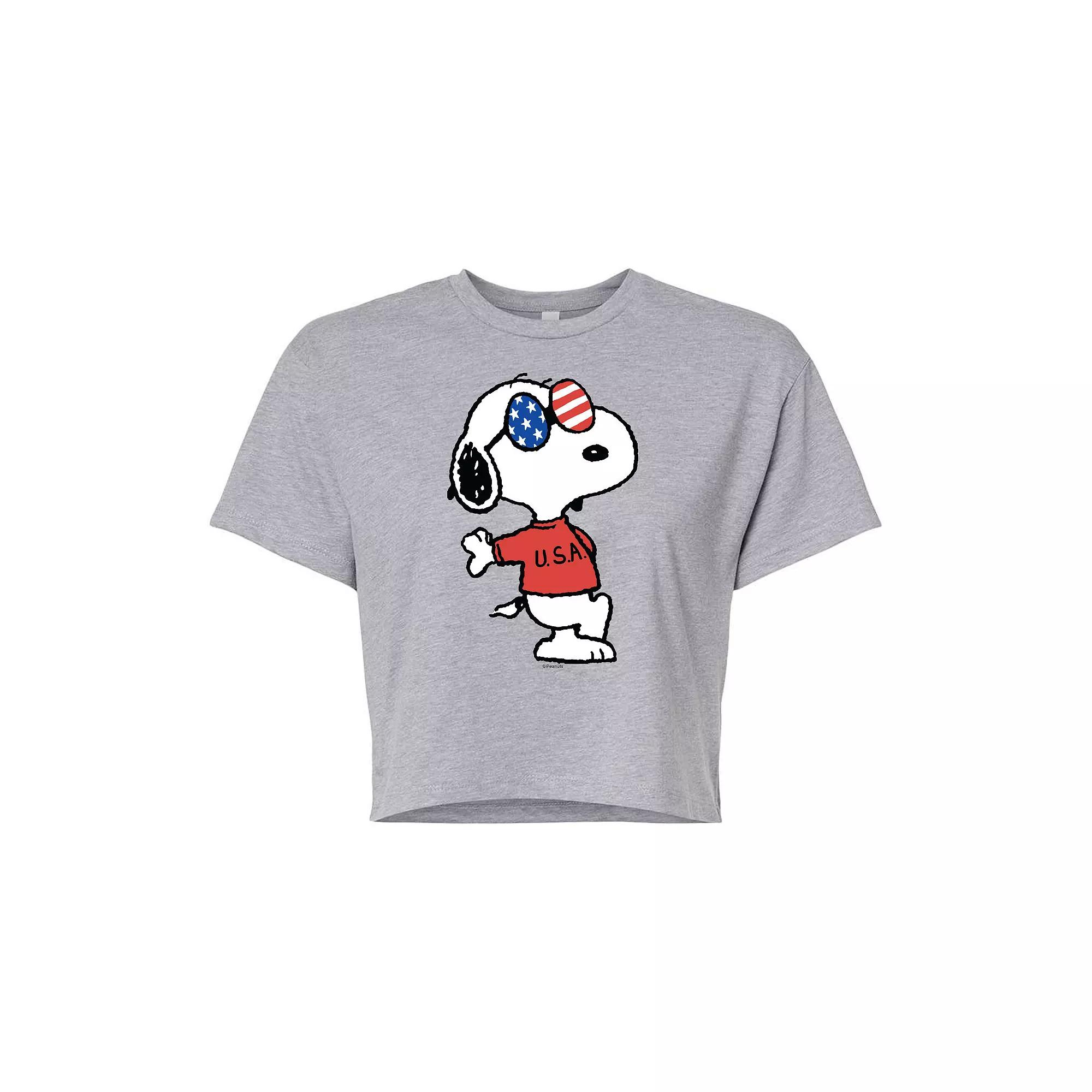 Juniors' Peanuts USA Snoopy Cropped Tee, Girl's,  Product Image