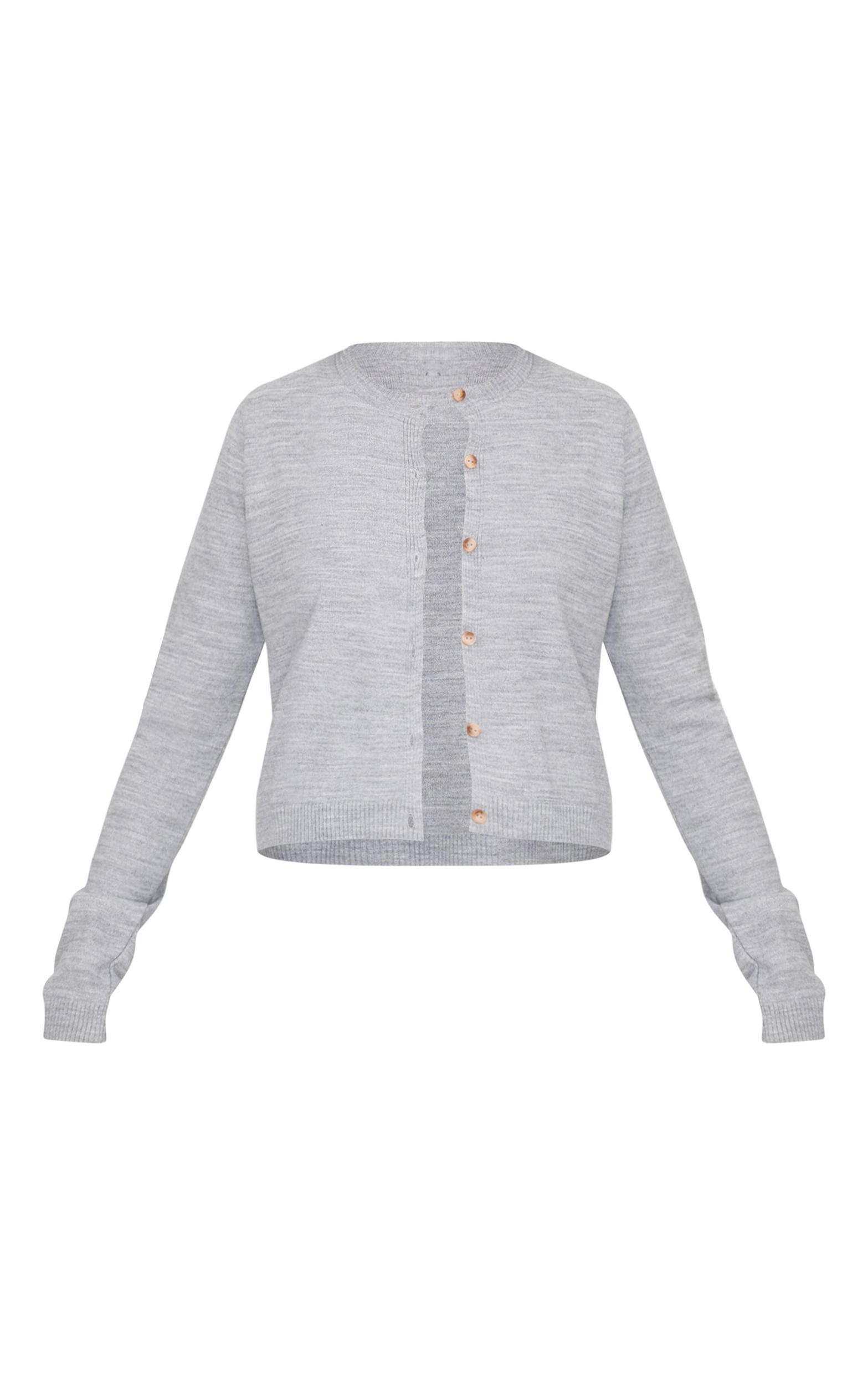 Light Grey Basic Button Up Knit Cardigan Product Image