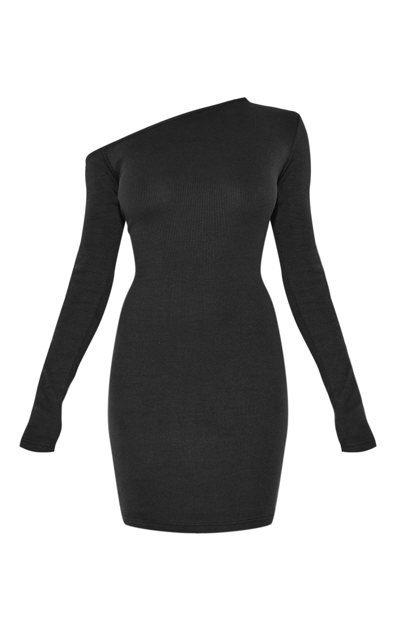 Black Rib Asymmetric Mini Dress Product Image