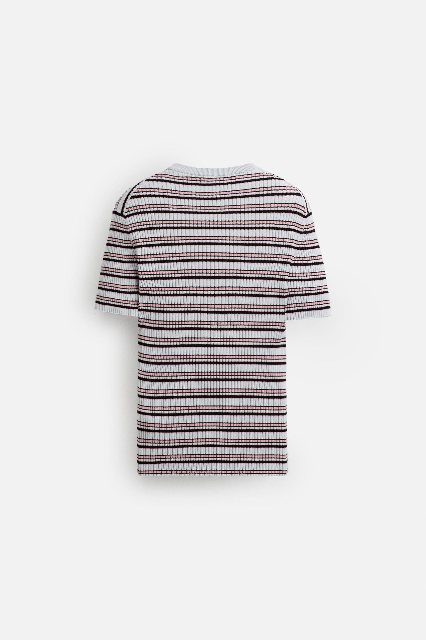STRIPED RIBBED KNIT T-SHIRT Product Image