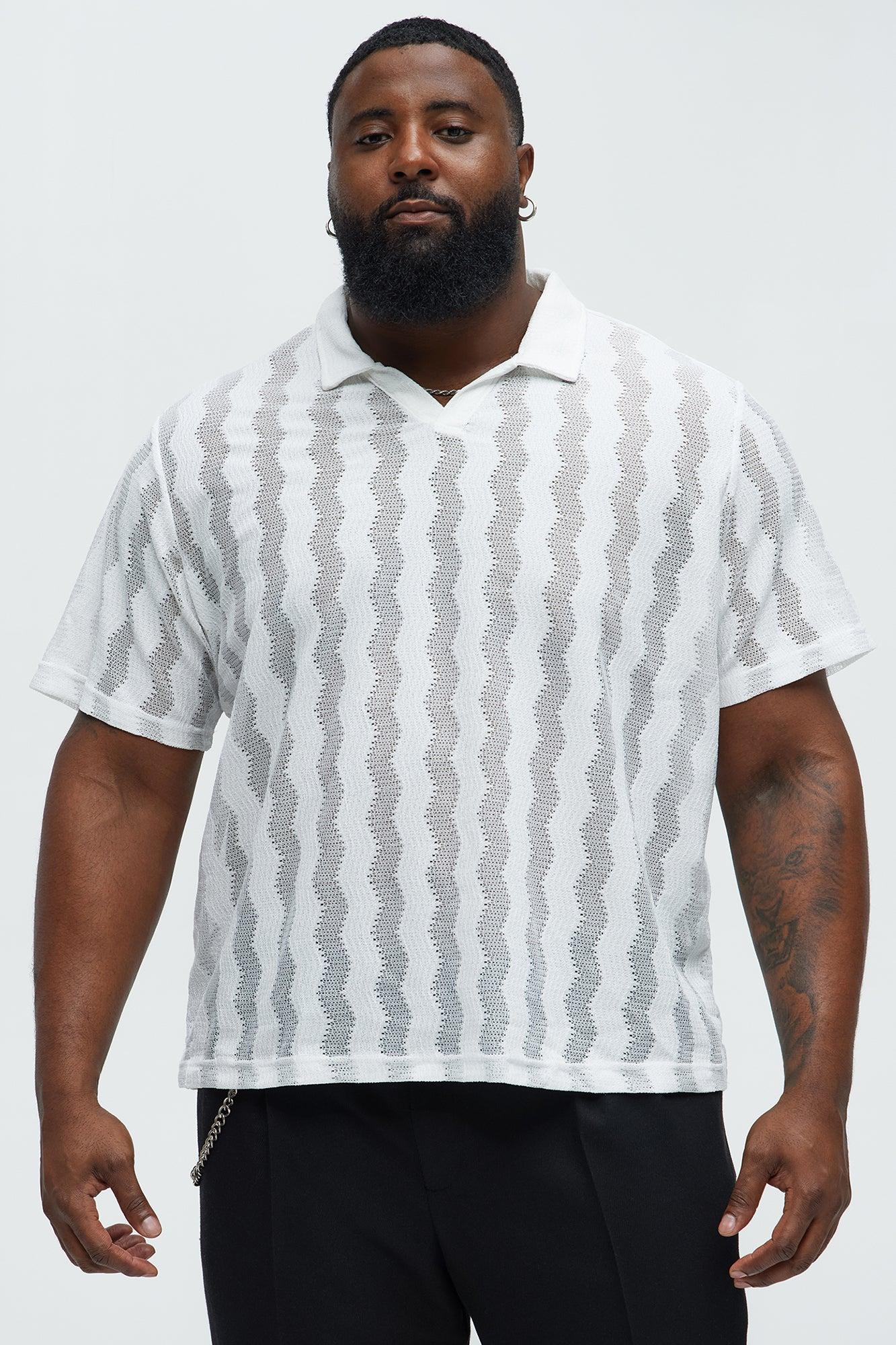 Wavy Crochet Lightweight Johnny Collar Shirt - White Product Image