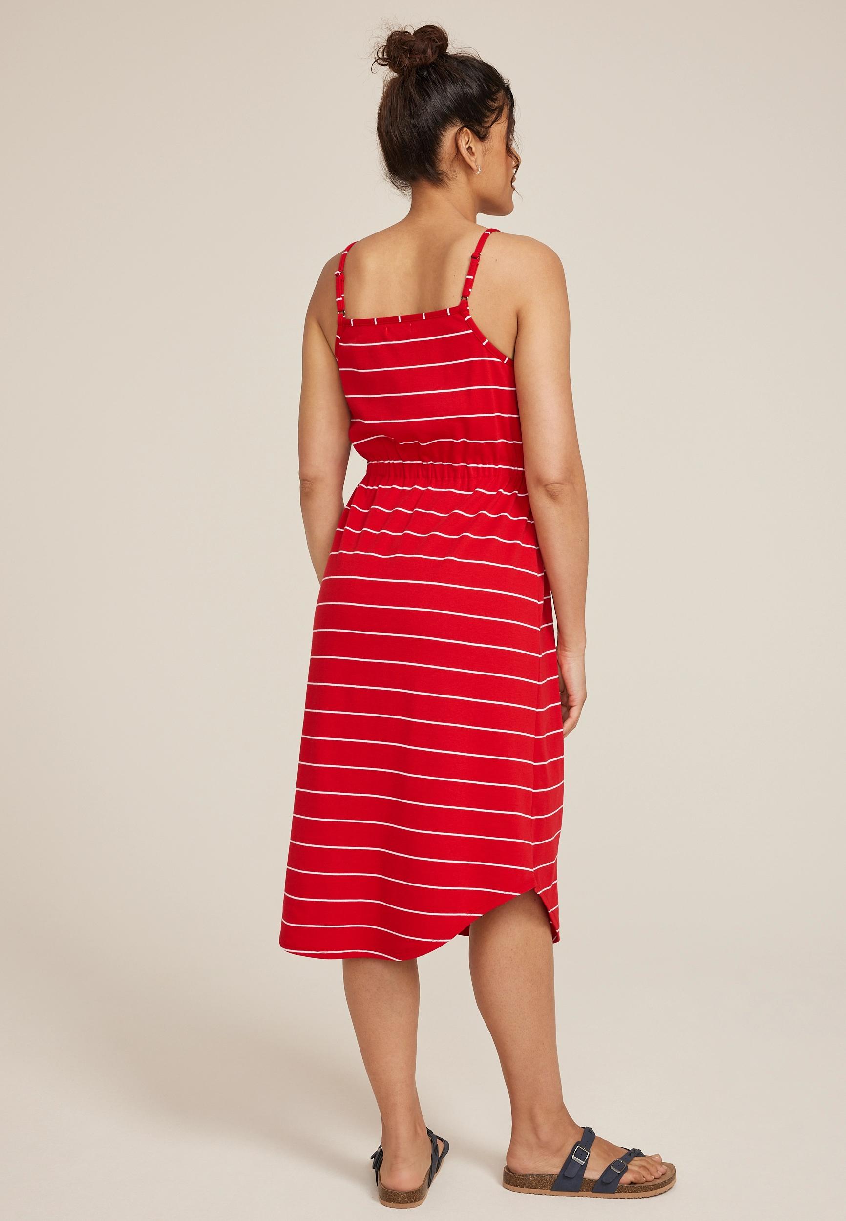 24/7 Bare Striped Cinched Waist Midi Dress Product Image