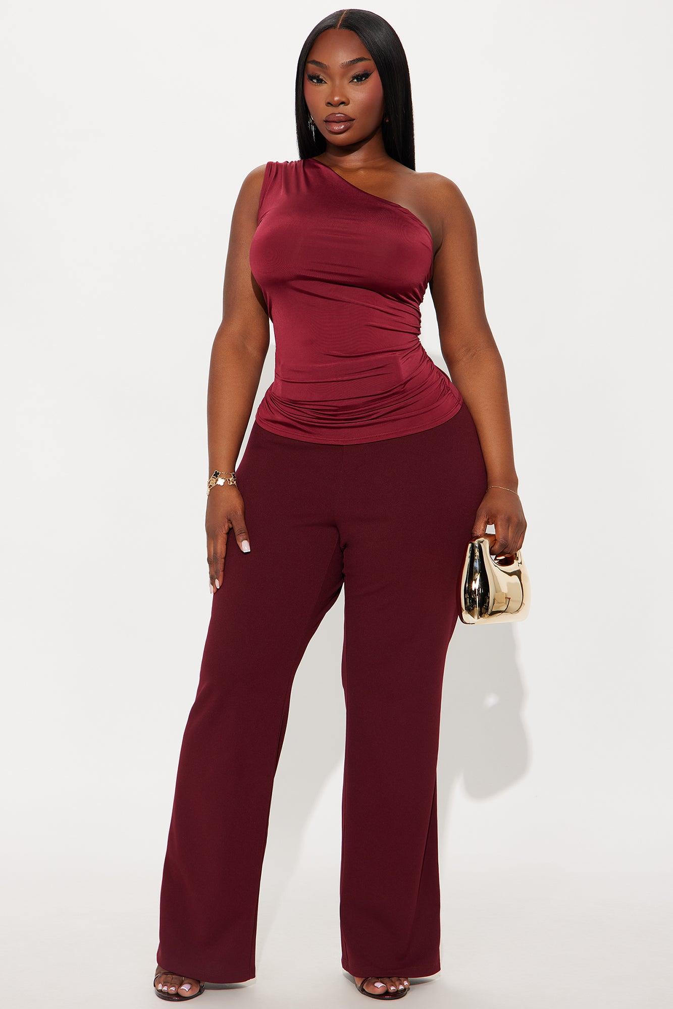 City Glow Ruched One Shoulder Top - Wine Female Product Image
