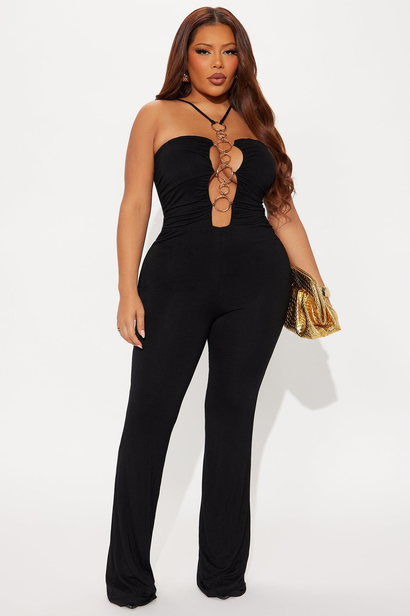 Miroslava Double Lined Flare Leg Jumpsuit - Black Female Product Image
