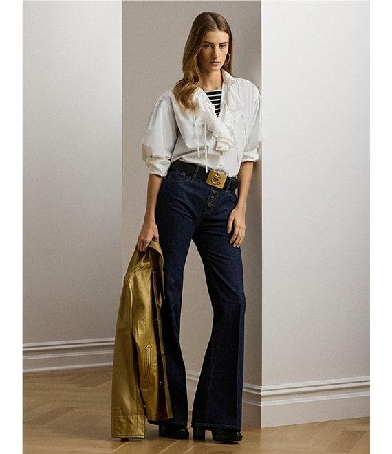 Lauren Ralph Lauren High Rise Button-Front Flared Jeans Product Image