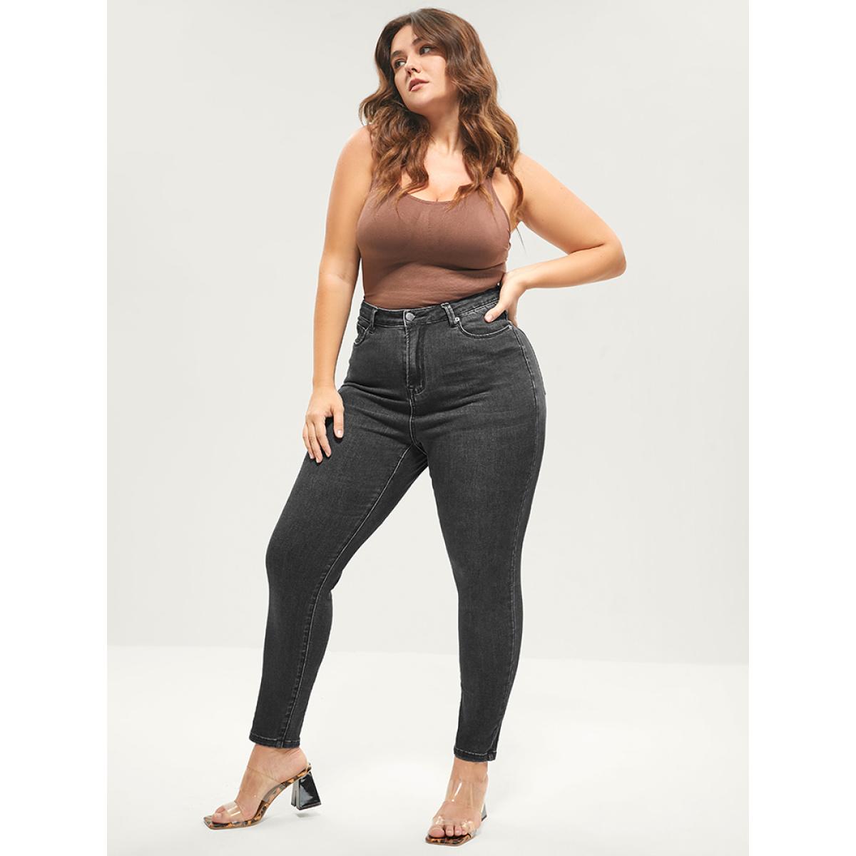 Plus Size Skinny Extremely Stretchy High Rise Medium Wash Sculpt Waist Jeans Women Black Casual Plain Tummy control Super stretch Slanted pocket Jeans BloomChic 10/M Product Image