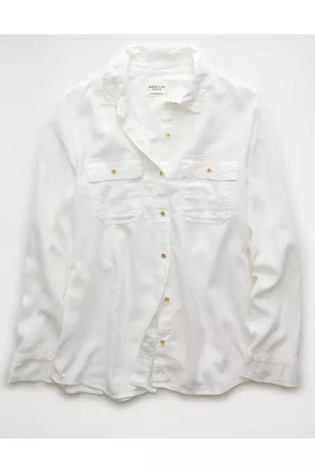 AE Weekend Vibes Linen-Blend Long-Sleeve Button-Up Shirt Womens Product Image