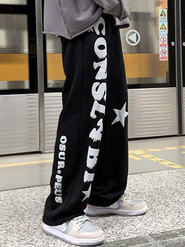 Men's Letter Star Graphic Loose Sweatpants Product Image