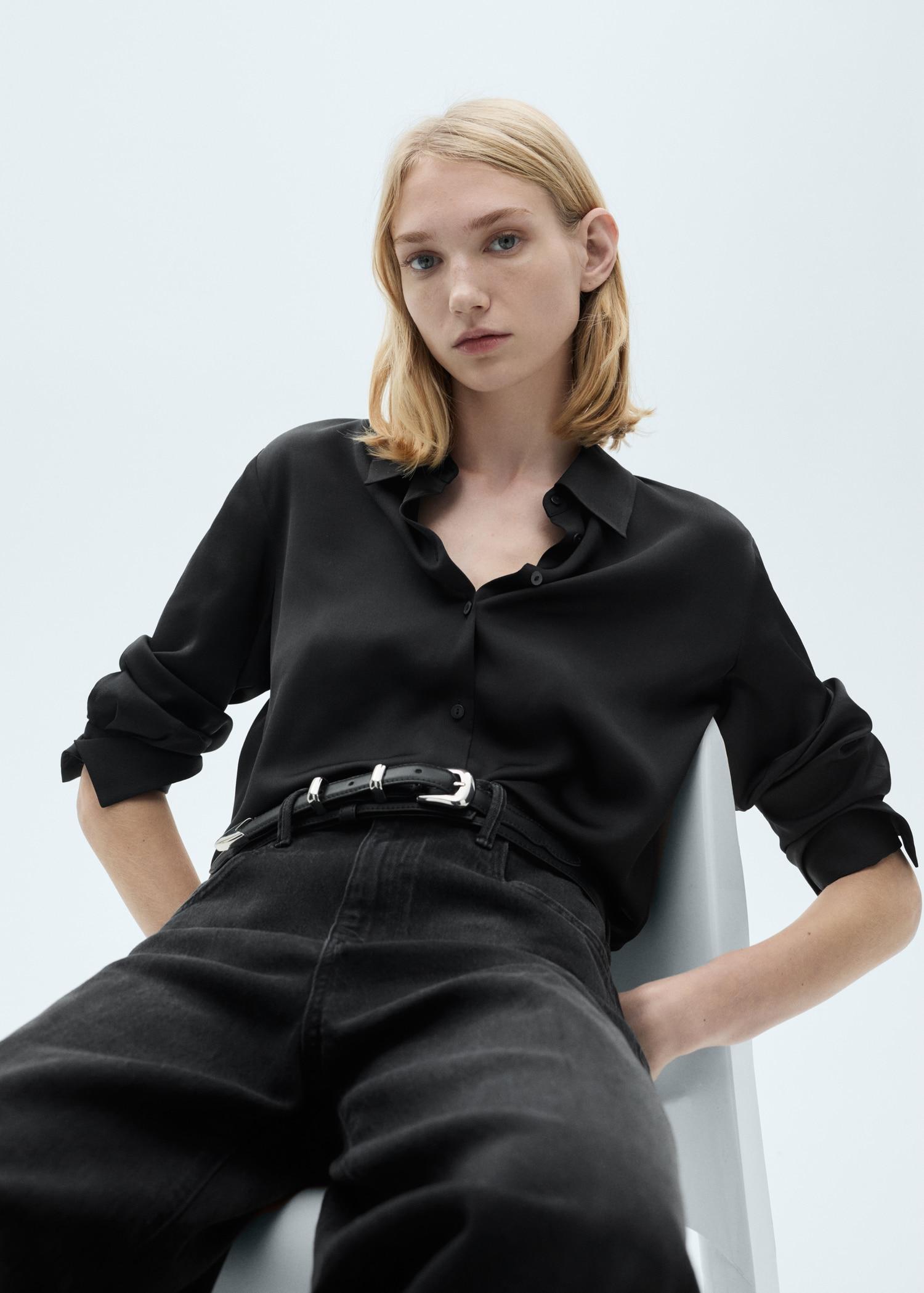 Satin finish flowy shirt - Women | MANGO USA Product Image