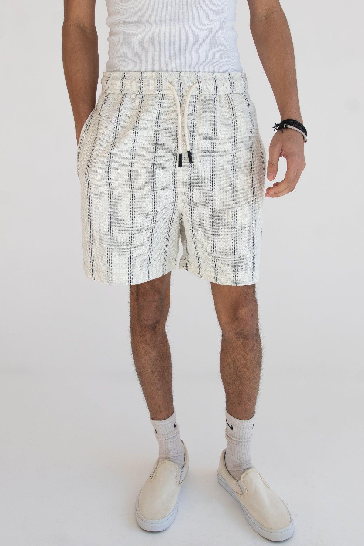 Black Striped Textured Woven Shorts Product Image