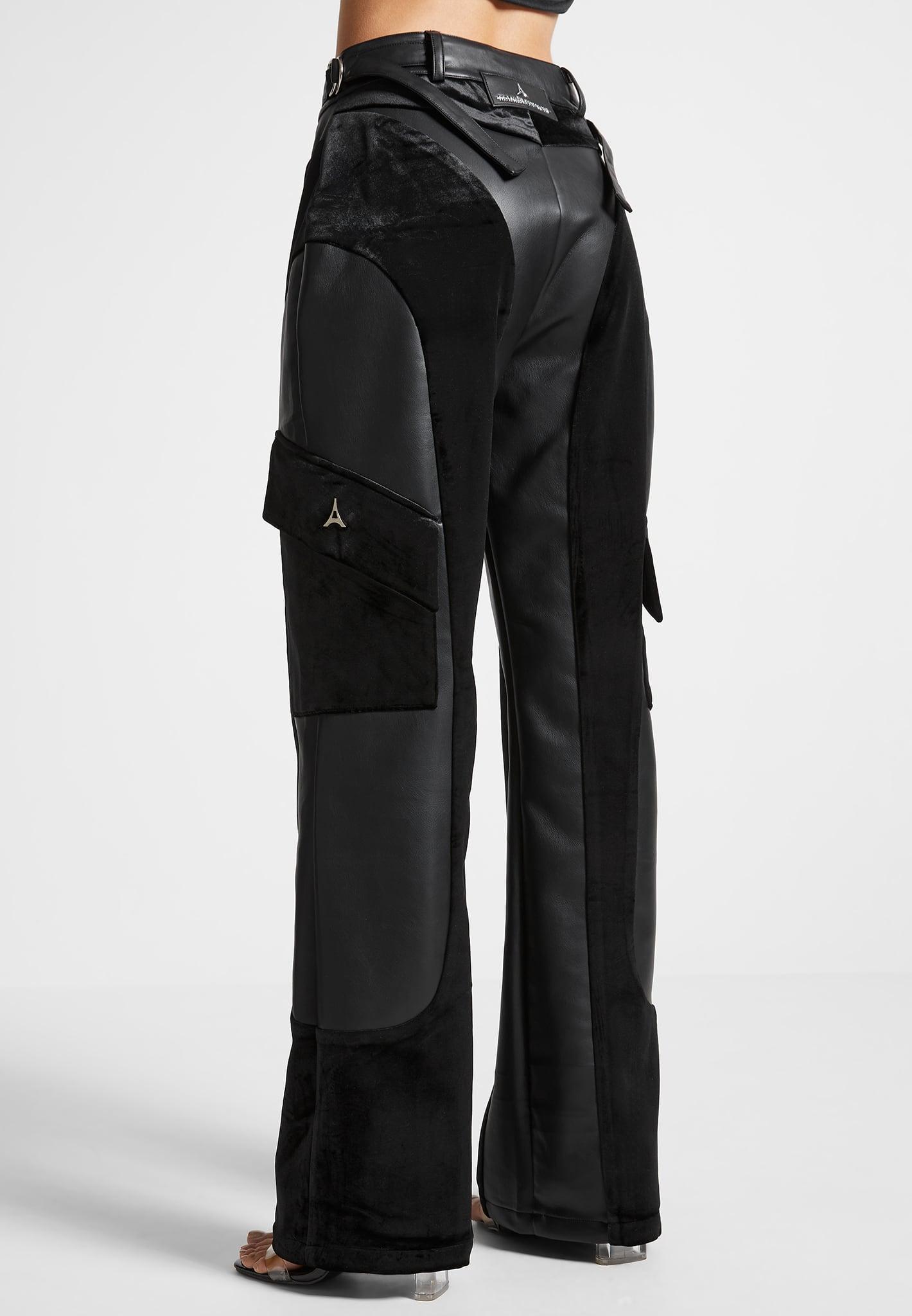 Leather and Velvet Cargo Pants - Black Female Product Image