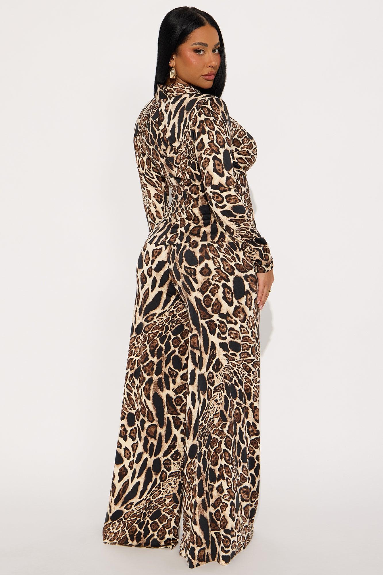 Debbie Leopard Print Pant Set - Brown Combo Female Product Image