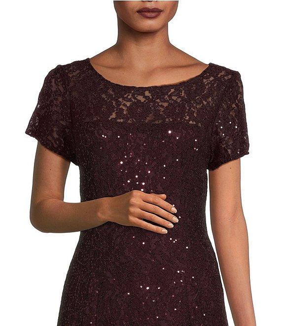 Ignite Evenings Petite Size Cap Sleeve Scoop Neck Sequin Lace A-Line Midi Dress Product Image