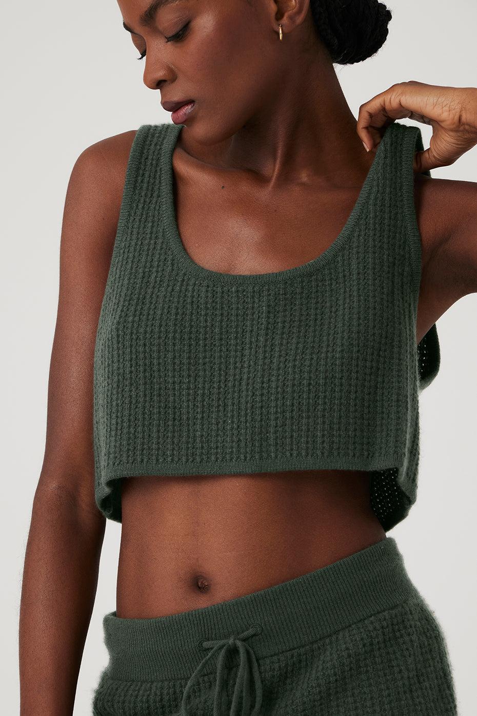 Cashmere Plush Waffle Cropped Tank - Dark Cactus Female Product Image