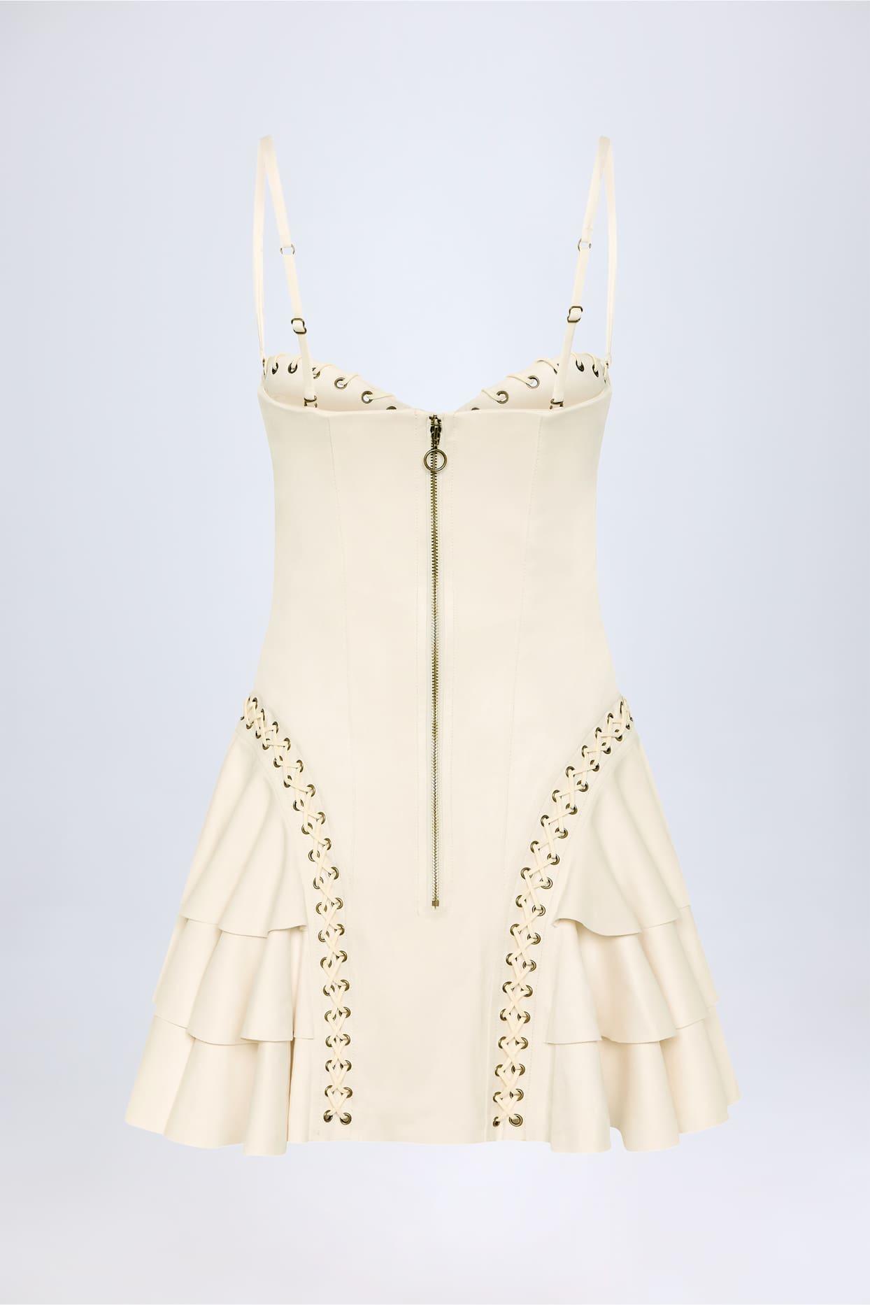 Lace-Up Tiered Corset Mini Dress in Ivory Product Image
