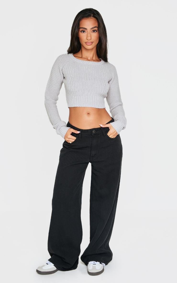 Petite Grey Cropped Knit Sweater Product Image