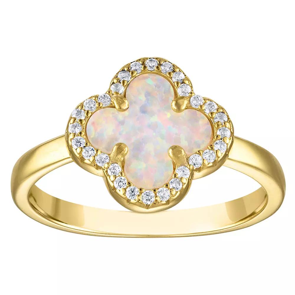 Designs by Gioelli 14k Gold Over Sterling Silver Gemstone Clover Ring, Women's, Size: 6, Created White Product Image