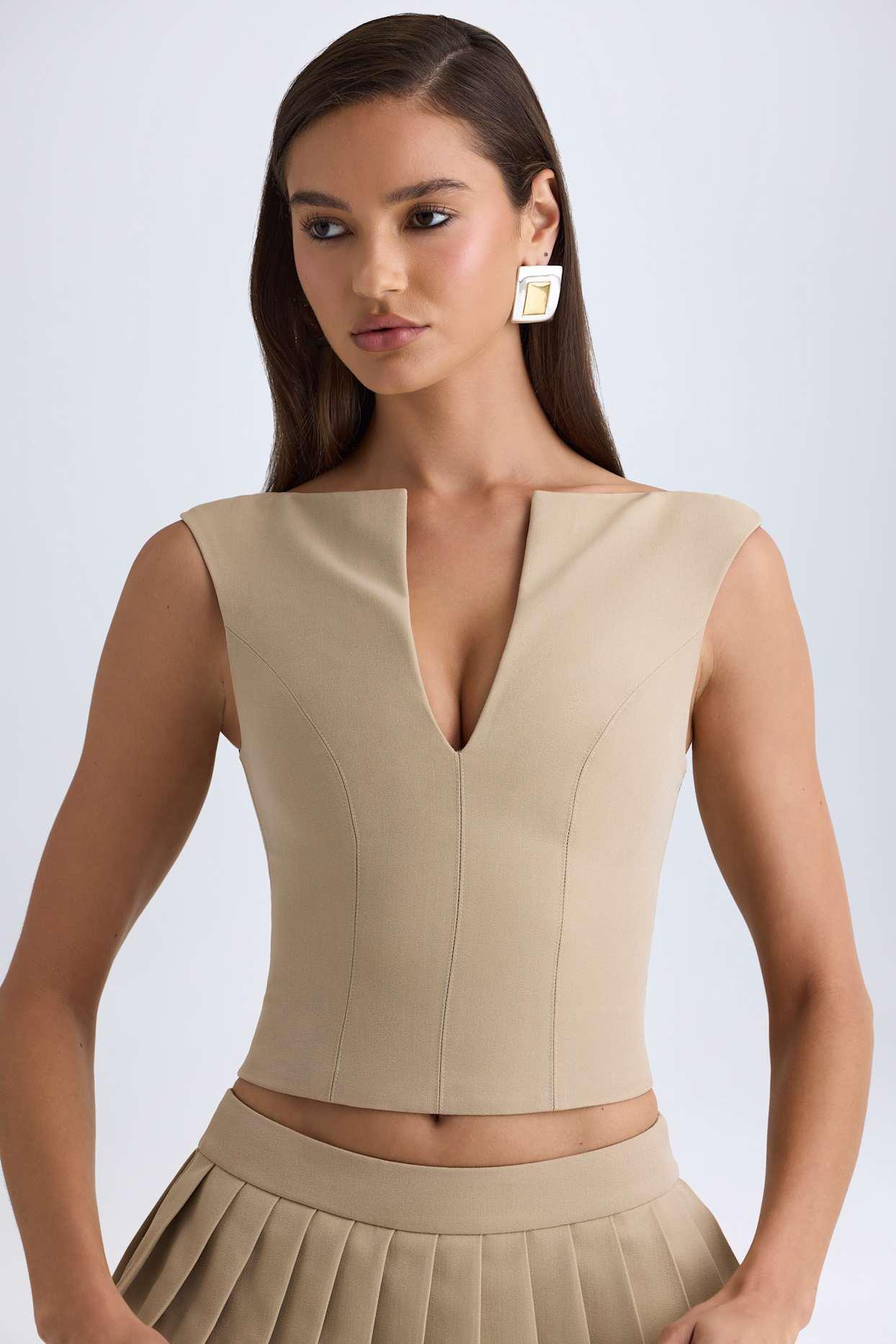 Open-Front Crop Top in Camel Product Image