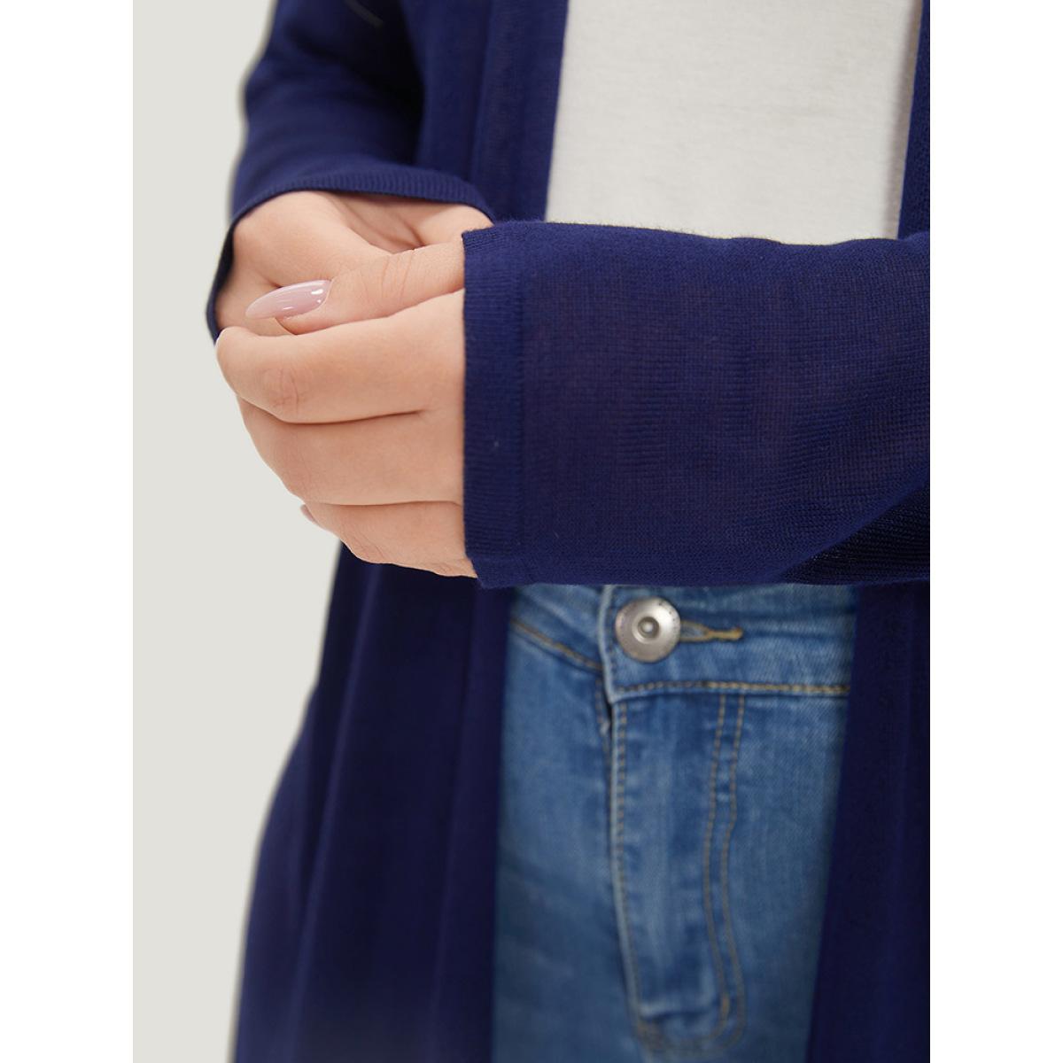 Plus Size Supersoft Essentials Plain Asymmetrical Hem Open Front Cardigan Indigo Women Casual Loose Long Sleeve Dailywear Cardigans BloomChic 18-20/2X Product Image